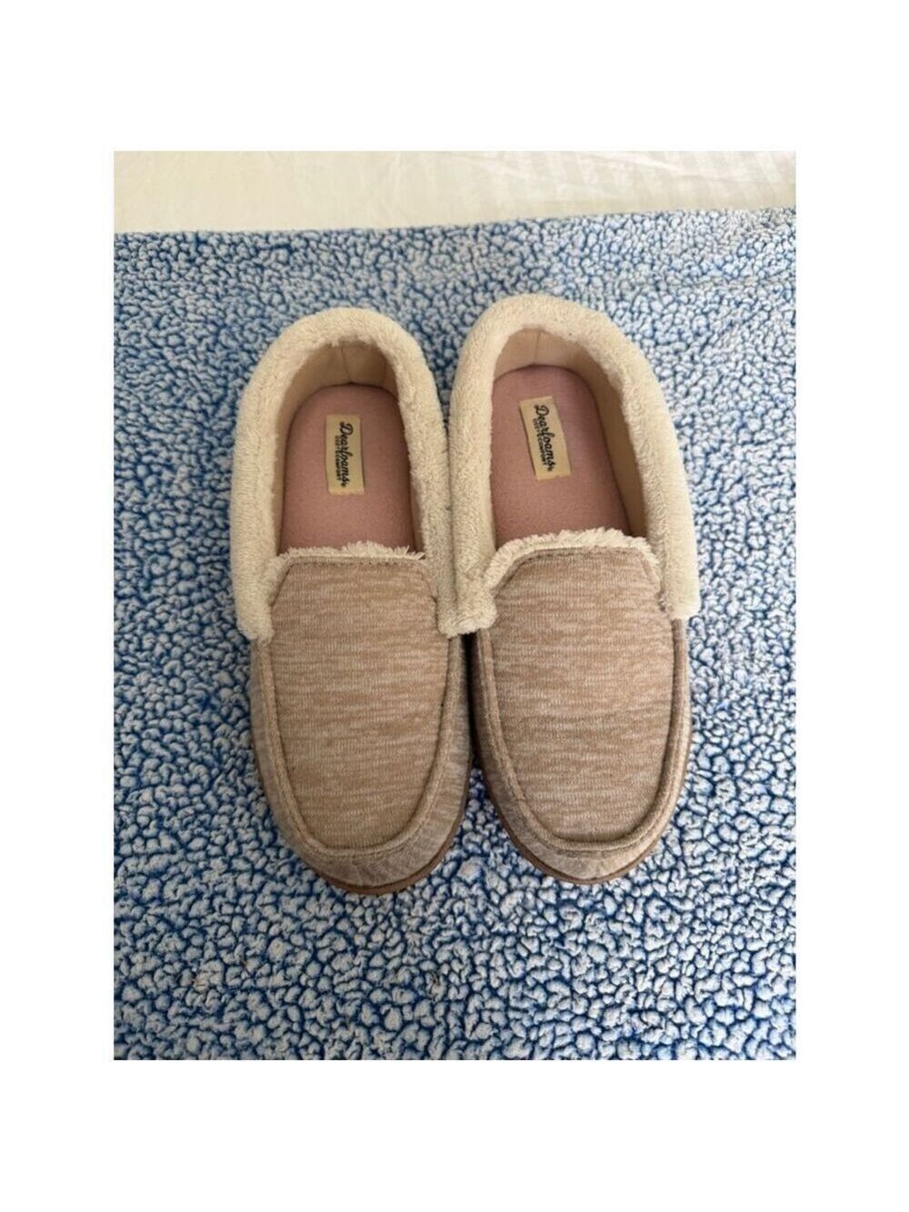Dearfoams Tan Moccasin Slippers Women's Size 7-8 Sherpa Lined